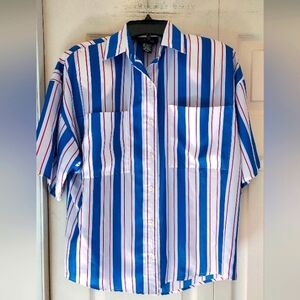 Nilani Patriotic Button Up Blouse Red White Blue Stripe Flag American Nautical 6